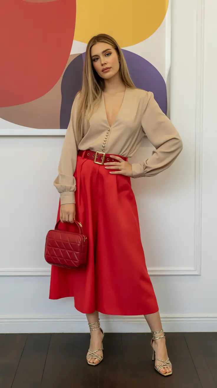best spring fashion outfits 2026 - Red Satin Movement with Sculpted Neutrals
