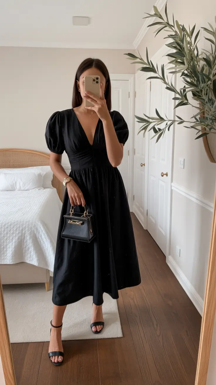 best spring fashion outfits 2026 - Black Midi Drama with Understated Elegance