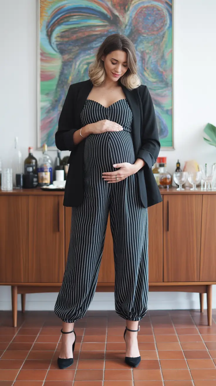 best spring outfit for pregnant women 2026 Chic Pinstripes for the Modern Spring Mood
