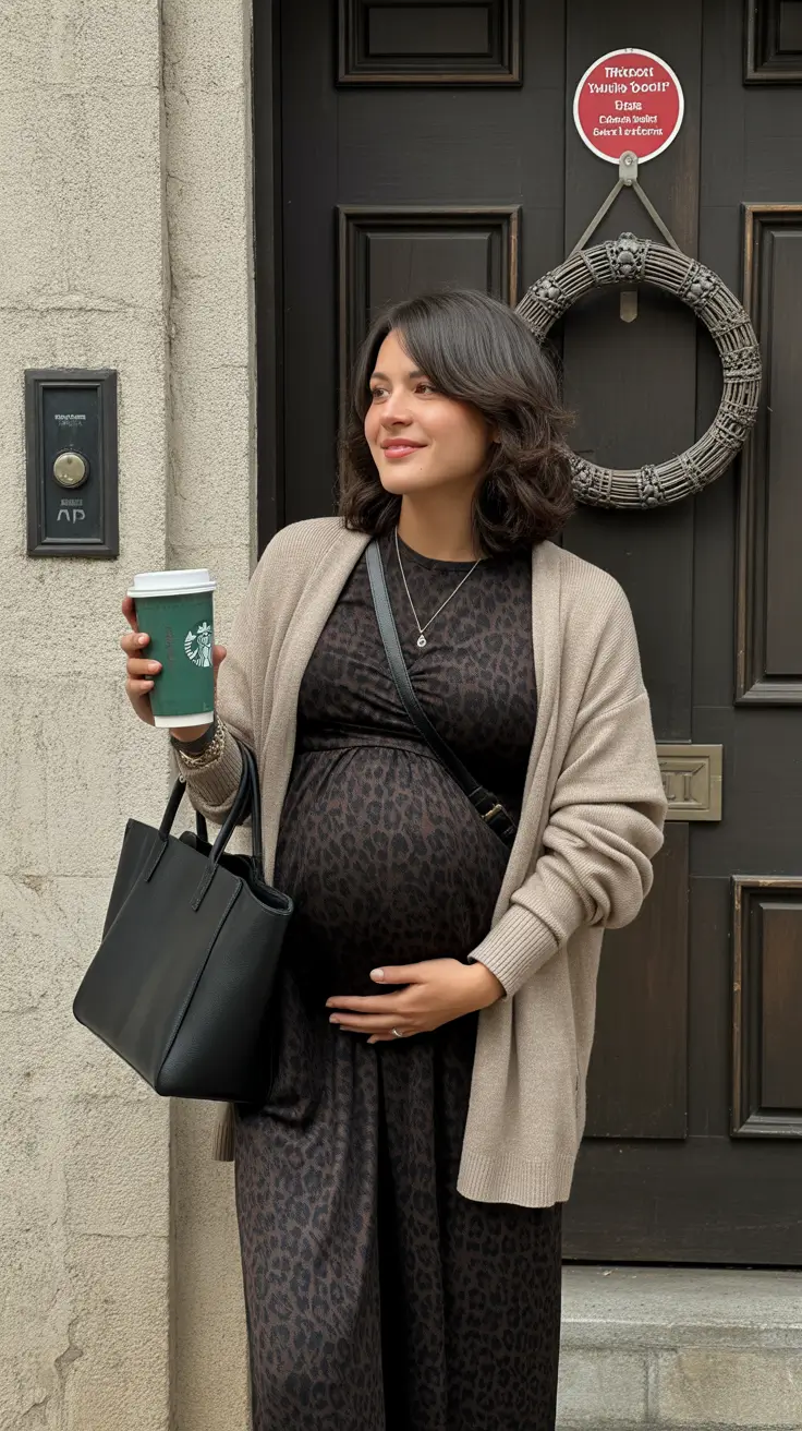 best spring outfit for pregnant women 2026 Warm Neutrals with a Touch of Subtle Print