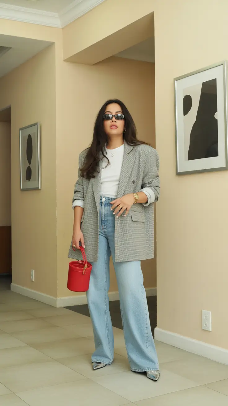 2026 Grey Blazer Softness with a Pop of Red