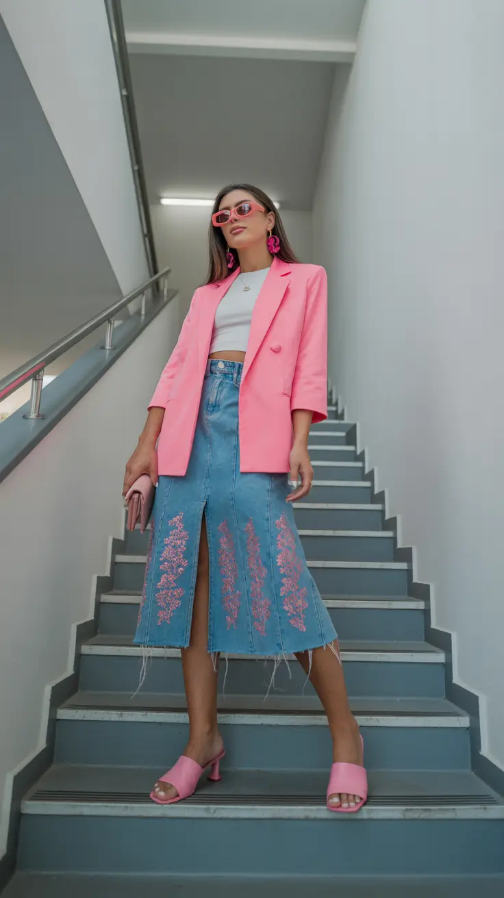 classy spring capsule wardrobe 2026 Pink Precision with Modern Denim Detailing