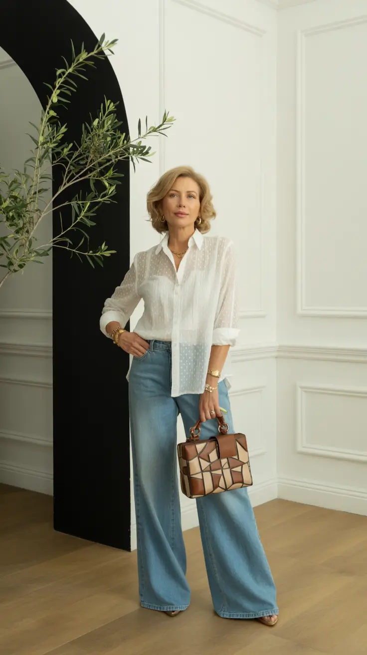 Classy spring dressing over 50 2026 - Soft Denim and Sheer Textures for Effortless Elegance