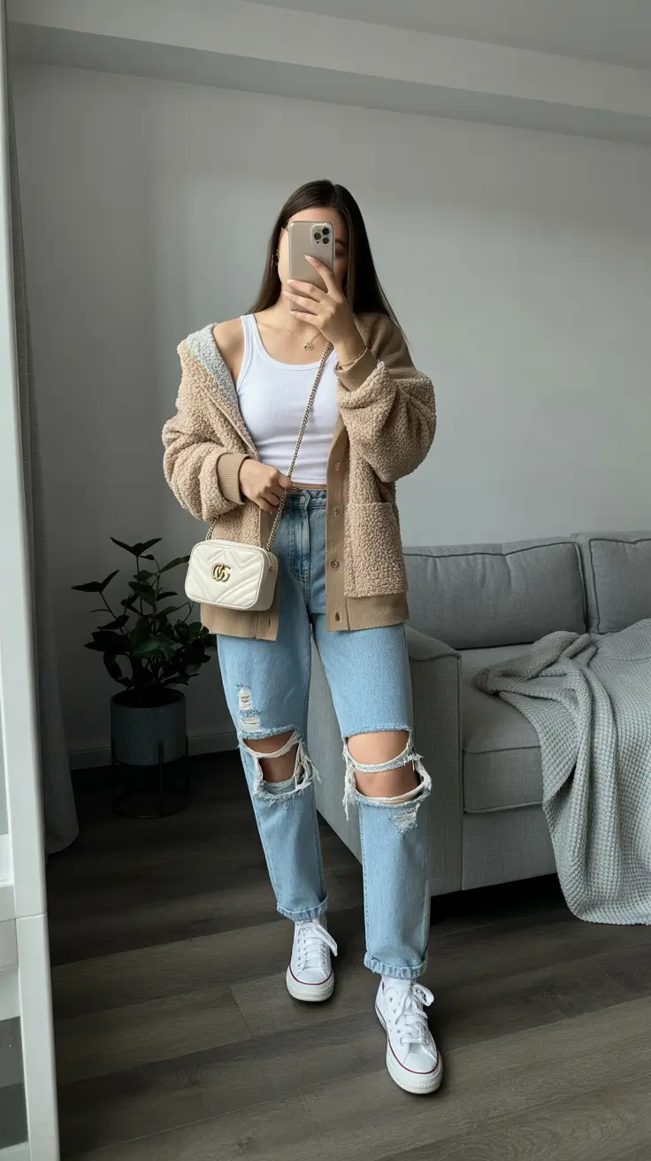classy spring going out outfits 2026 Cozy Neutrals for Chilly Spring Evenings