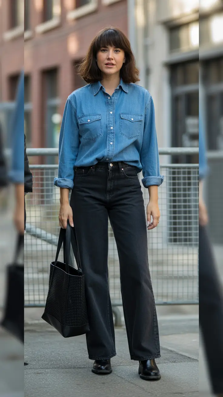 classy spring going out outfits 2026 Denim-On-Denim With a City Edge