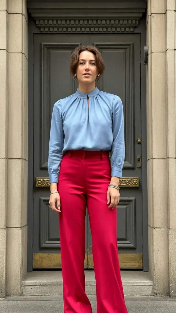 spring office outfits women Bold Color-Blocking With Tailored Flair