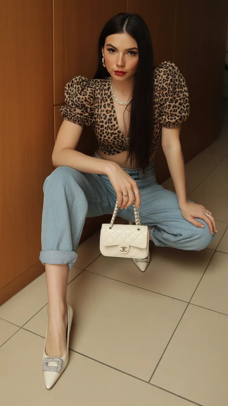 spring outfits 2026 for women over 30 Playful Leopard with Elevated Denim Ease