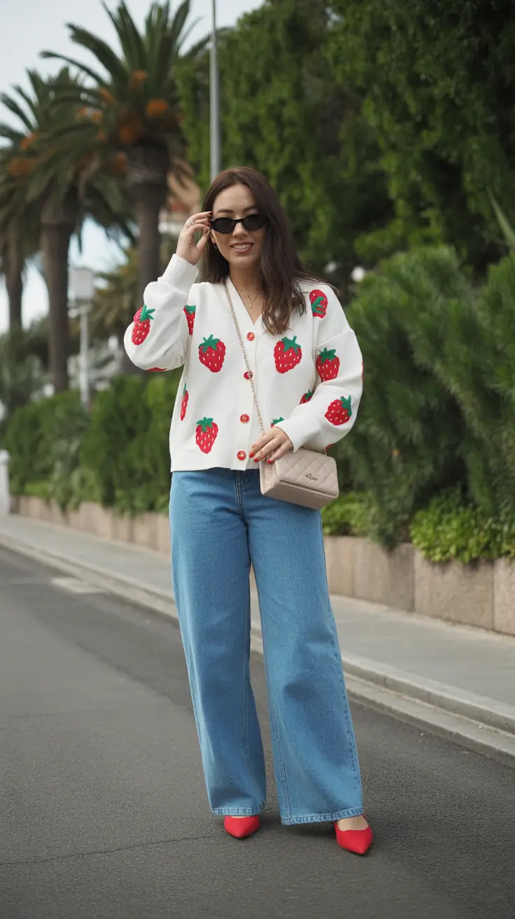 spring outfits 2026 for women over 30 Sweet Knit Charm with Weekend Denim