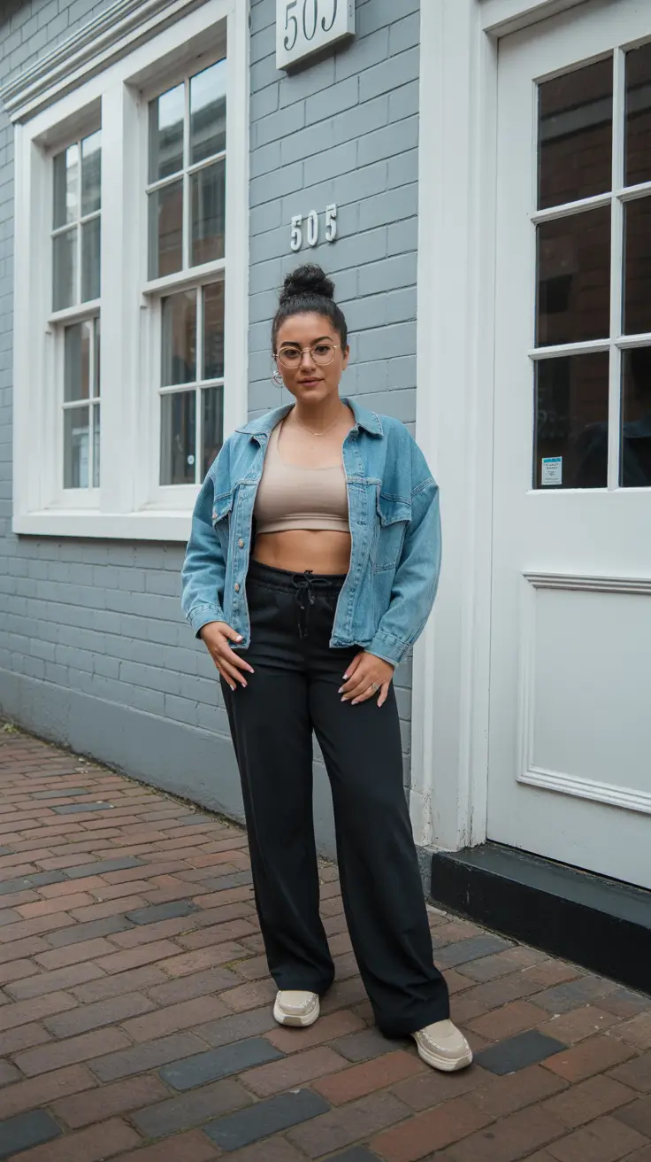 spring outfits 2026 for women over 30 Relaxed Athletic Layers with a Denim Touch