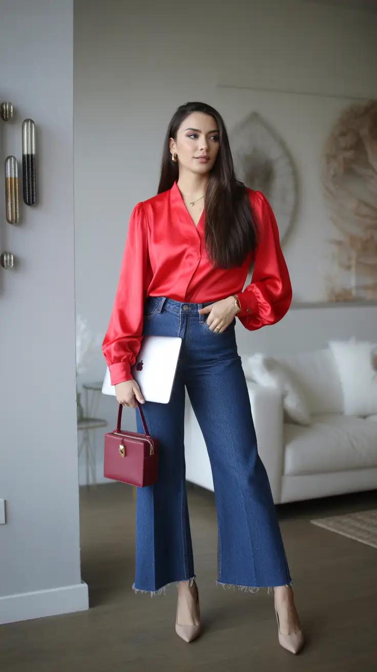spring outfits 2026 for women over 30 Polished Red Satin for Confident Spring Days