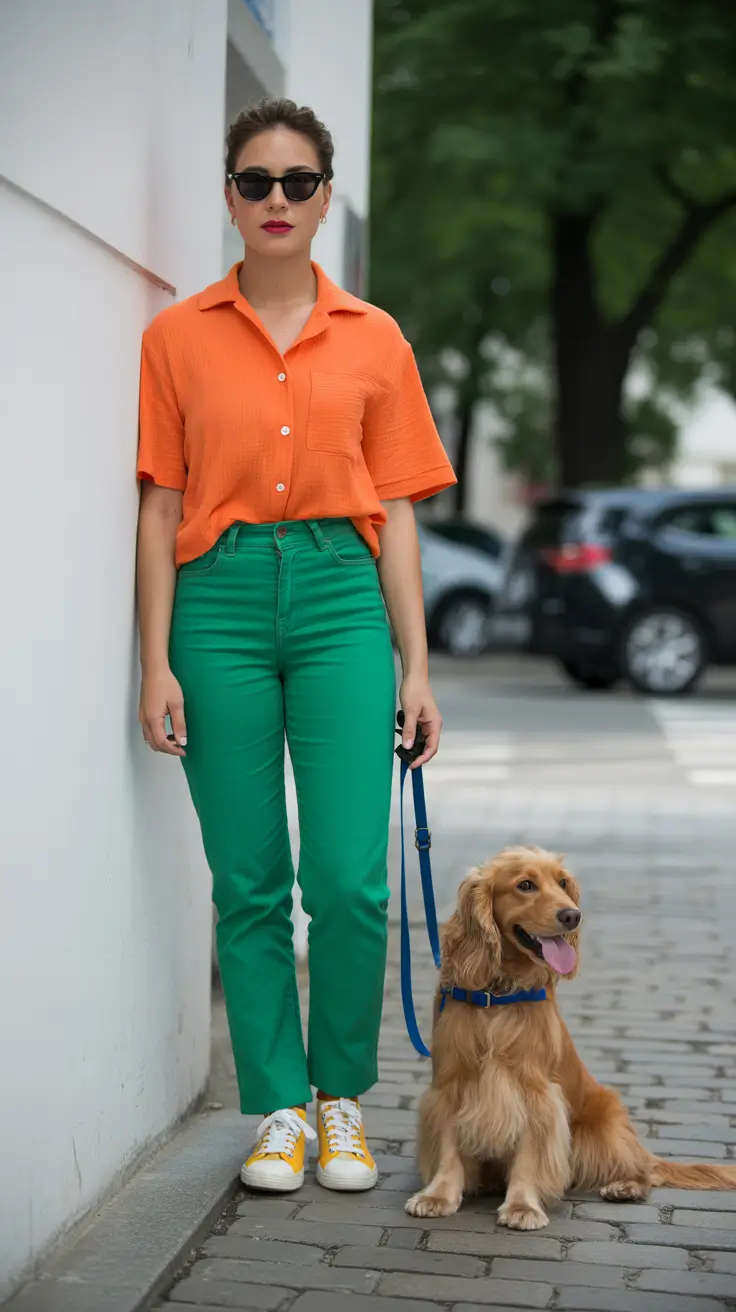 spring outfits 2026 for women over 30 Bold Color Blocking for Energetic Spring Walks