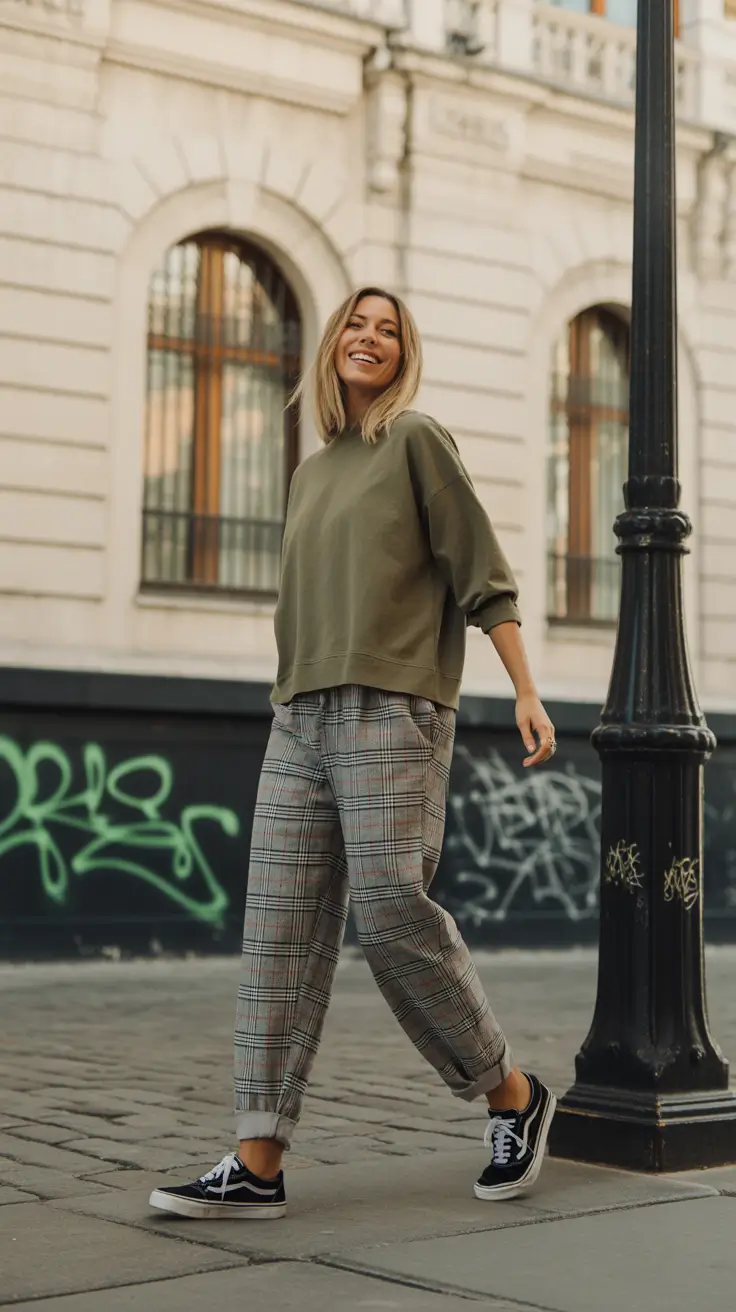 spring-outfits-women-over-40-2026 - Relaxed Plaid Comfort