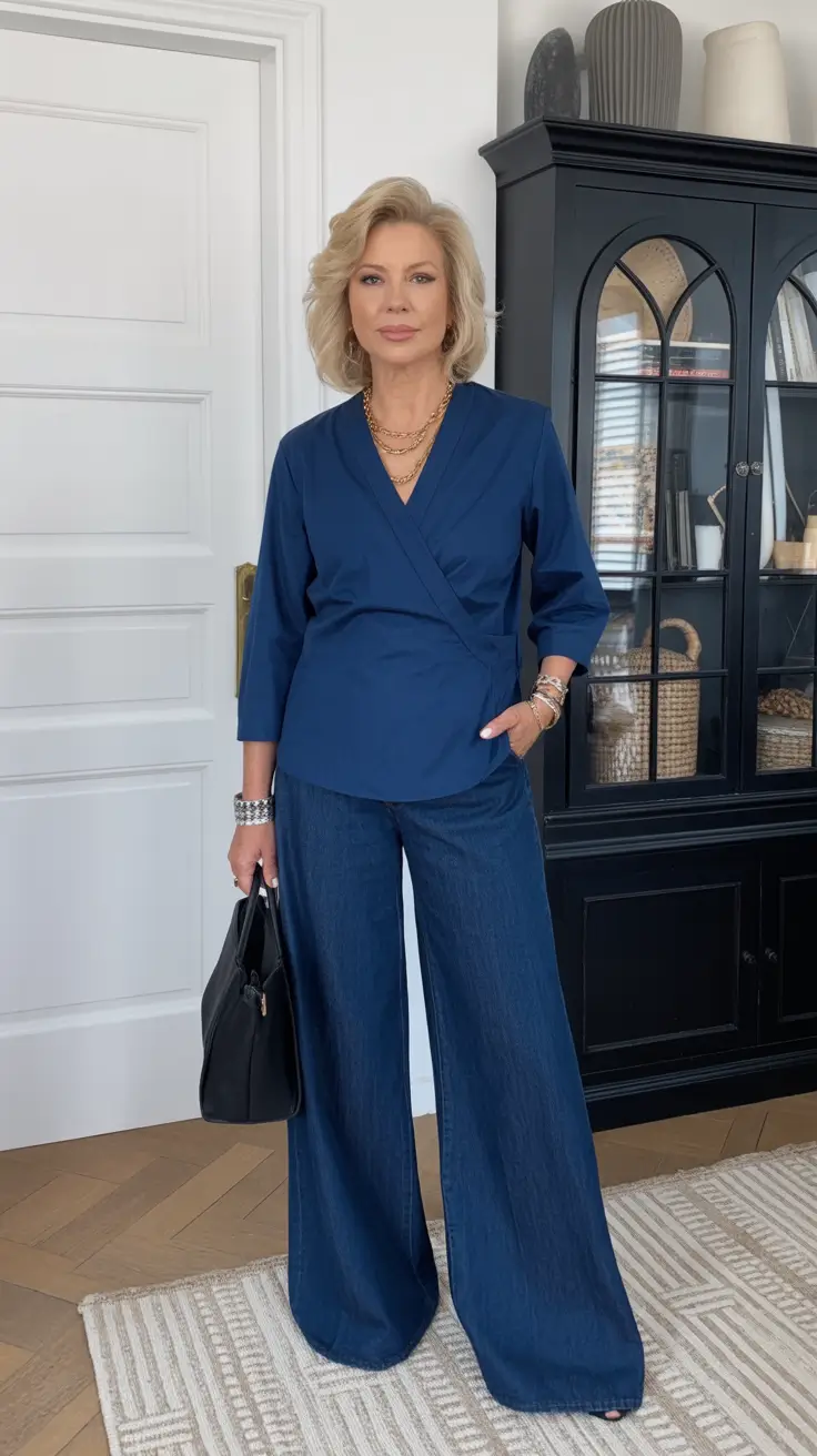 spring outfits for women over 50 2026 Elegant Tonal Blues With a Classy New Approach