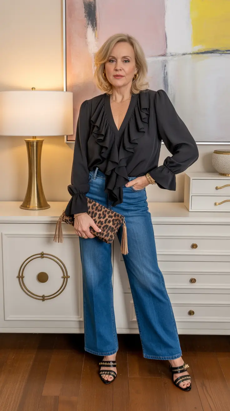 spring outfits for women over 50 2026 Evening Denim With a Classy Romantic Twist