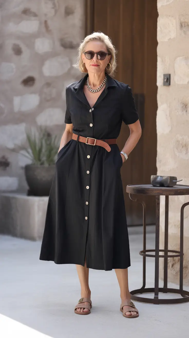 spring outfits for women over 60 2026 The Timeless Black Shirt Dress