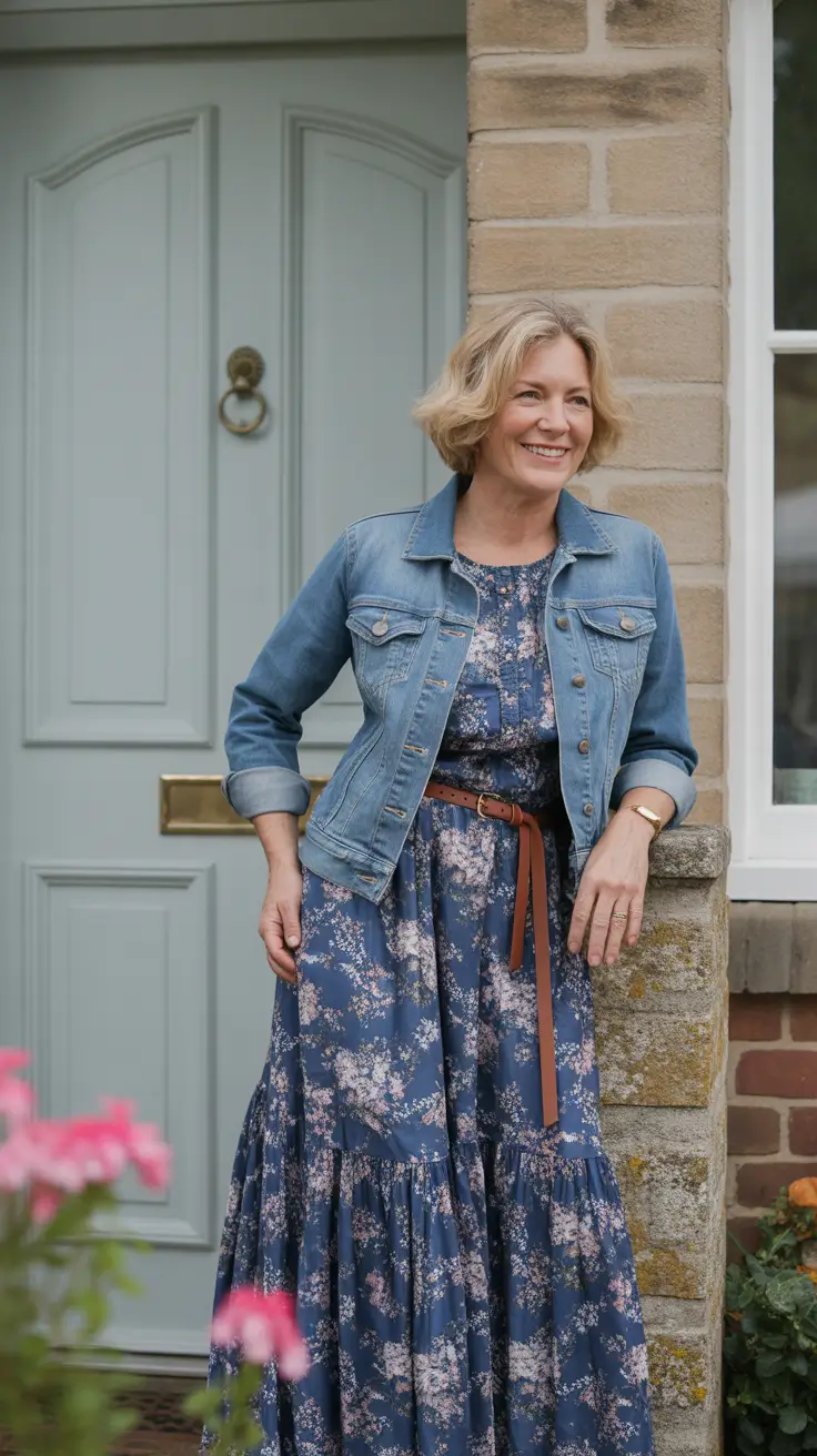 spring outfits for women over 60 2026 Soft Florals and Denim for a Fresh Spring Mood