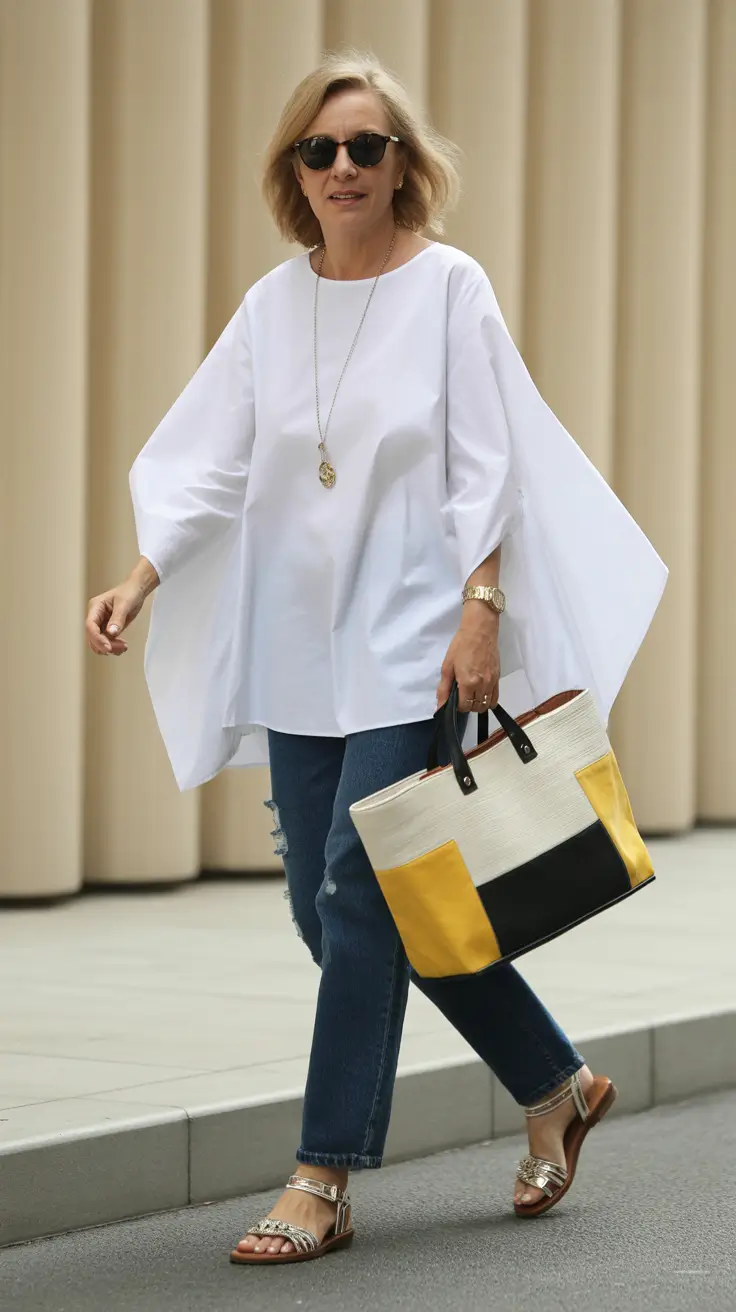 spring outfits for women over 60 2026 Flow and Structure in Crisp White and Denim