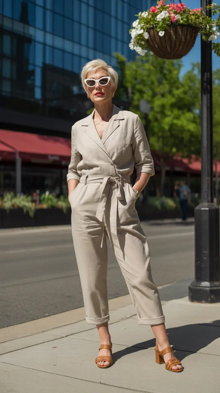 spring outfits for women over 60 2026 Effortless Tailoring in Soft Neutral Linen