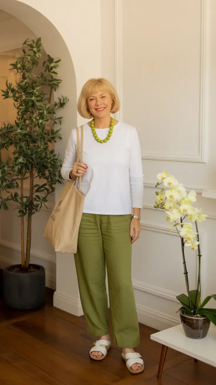 spring outfits for women over 60 2026 Bright Greens and Clean Whites for a Fresh Spring Palette