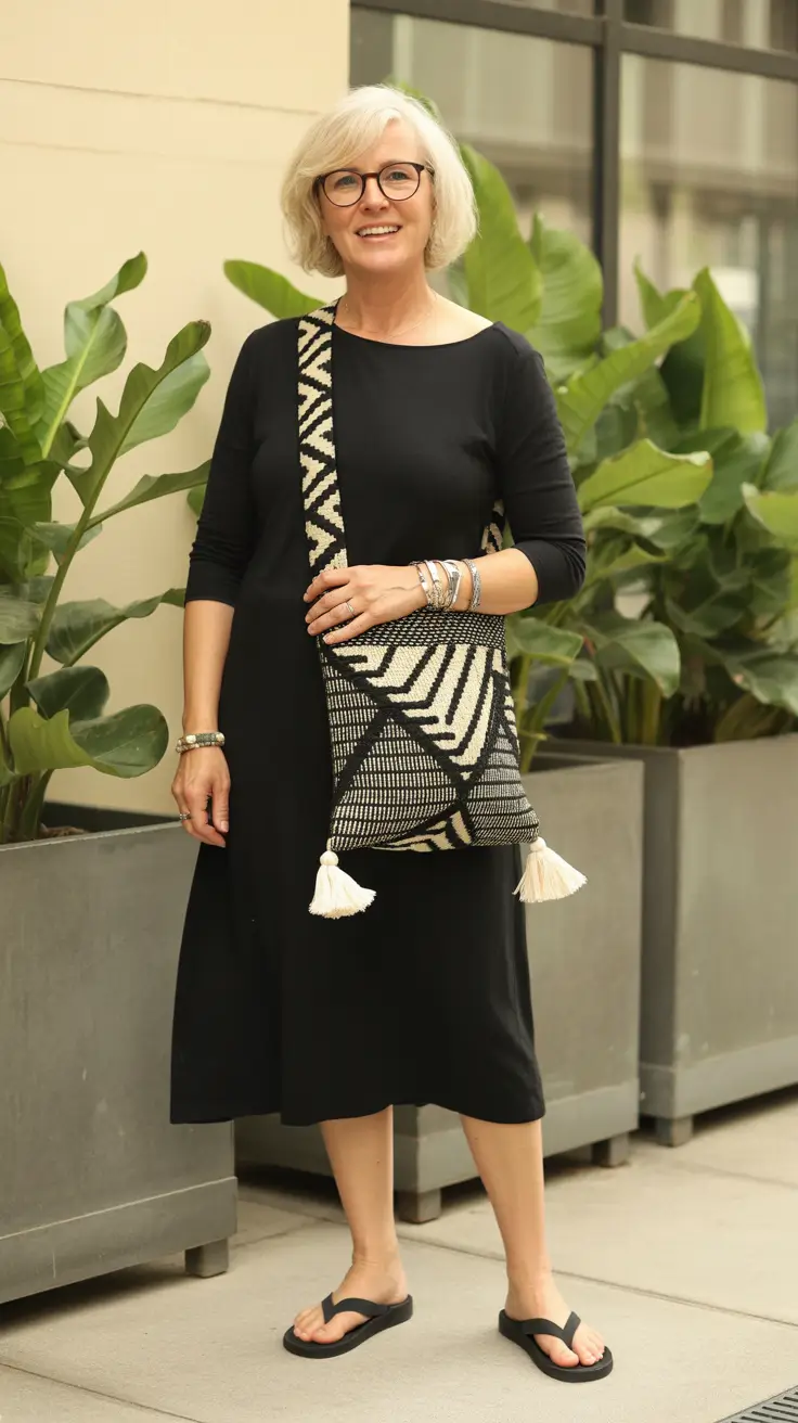 spring outfits for women over 60 2026 Monochrome Ease With Graphic Texture