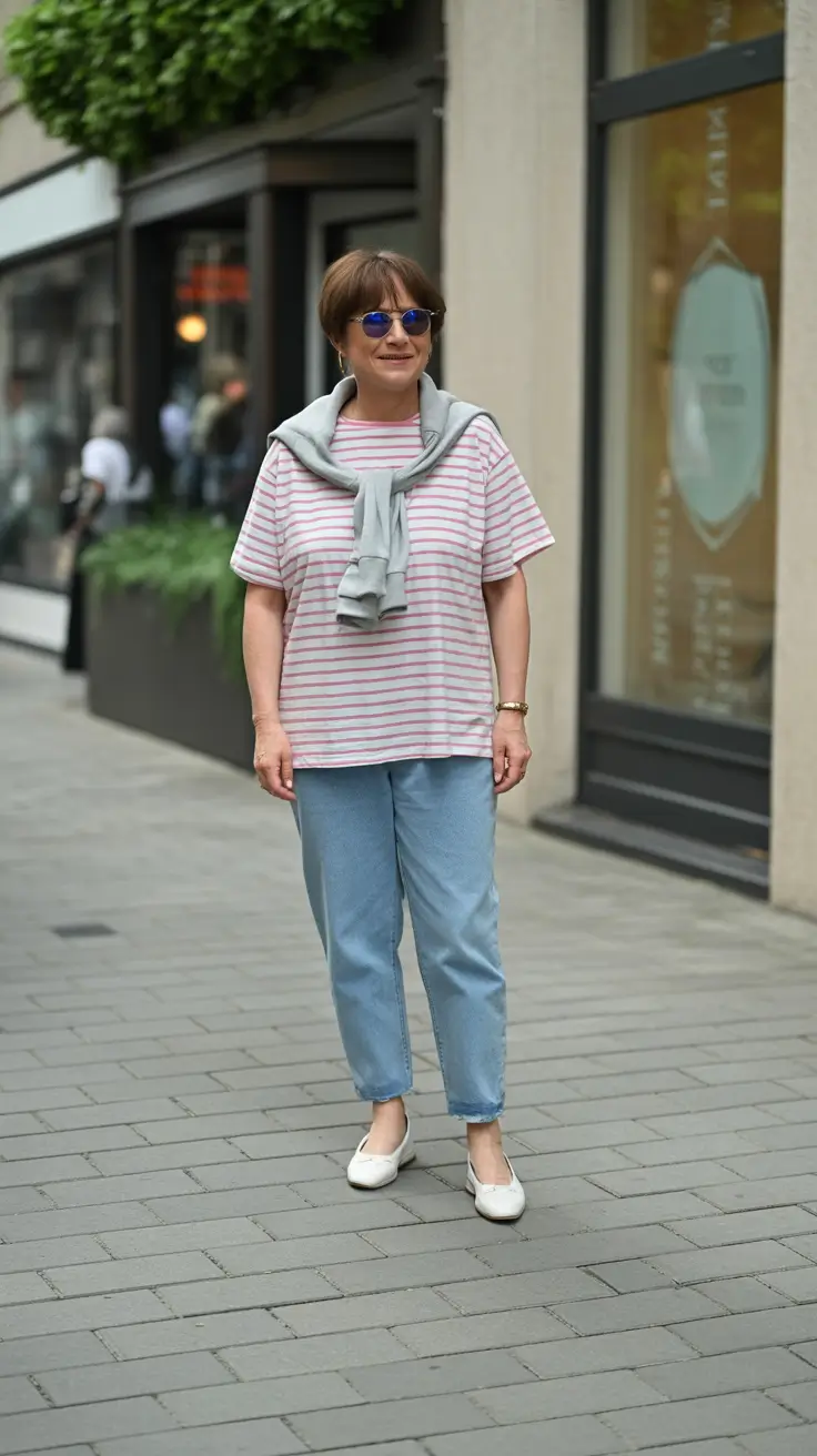 spring outfits for women over 60 2026 Soft Stripes and Relaxed Denim for Everyday Ease