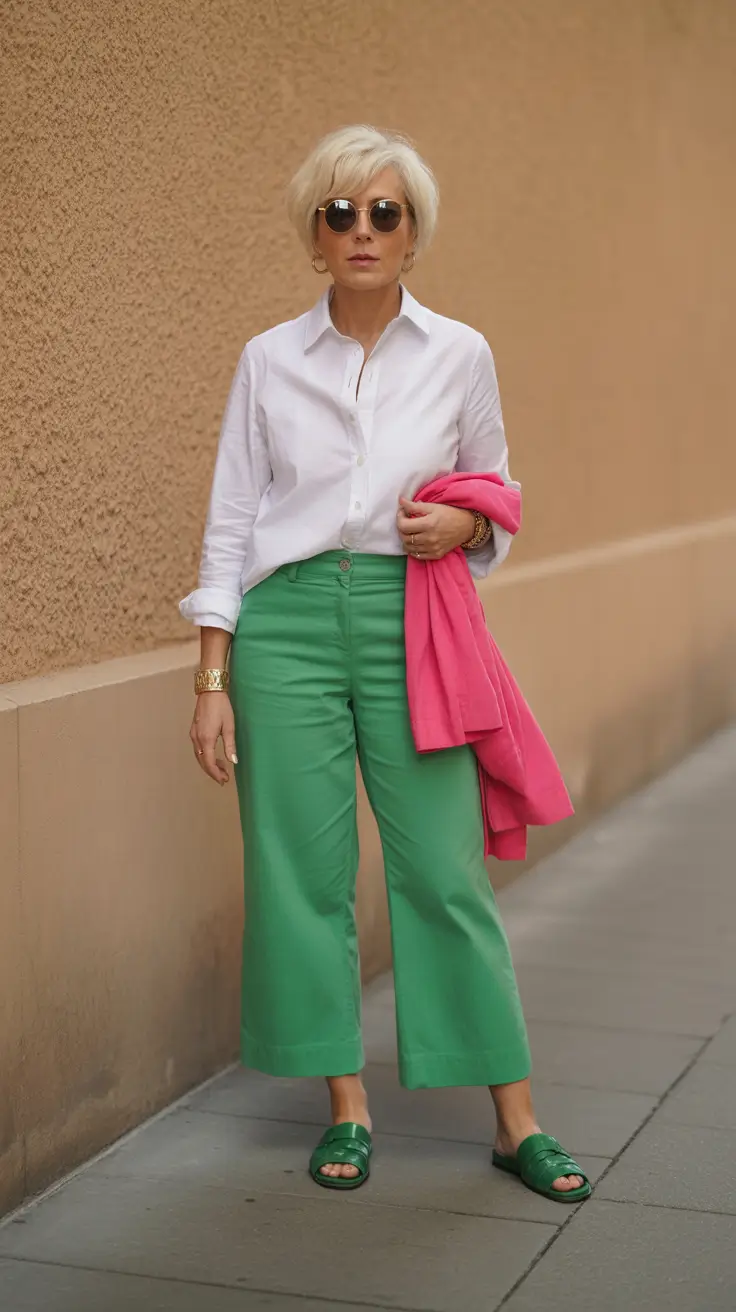 spring outfits for women over 60 2026 Fresh Greens and Crisp White Contrast