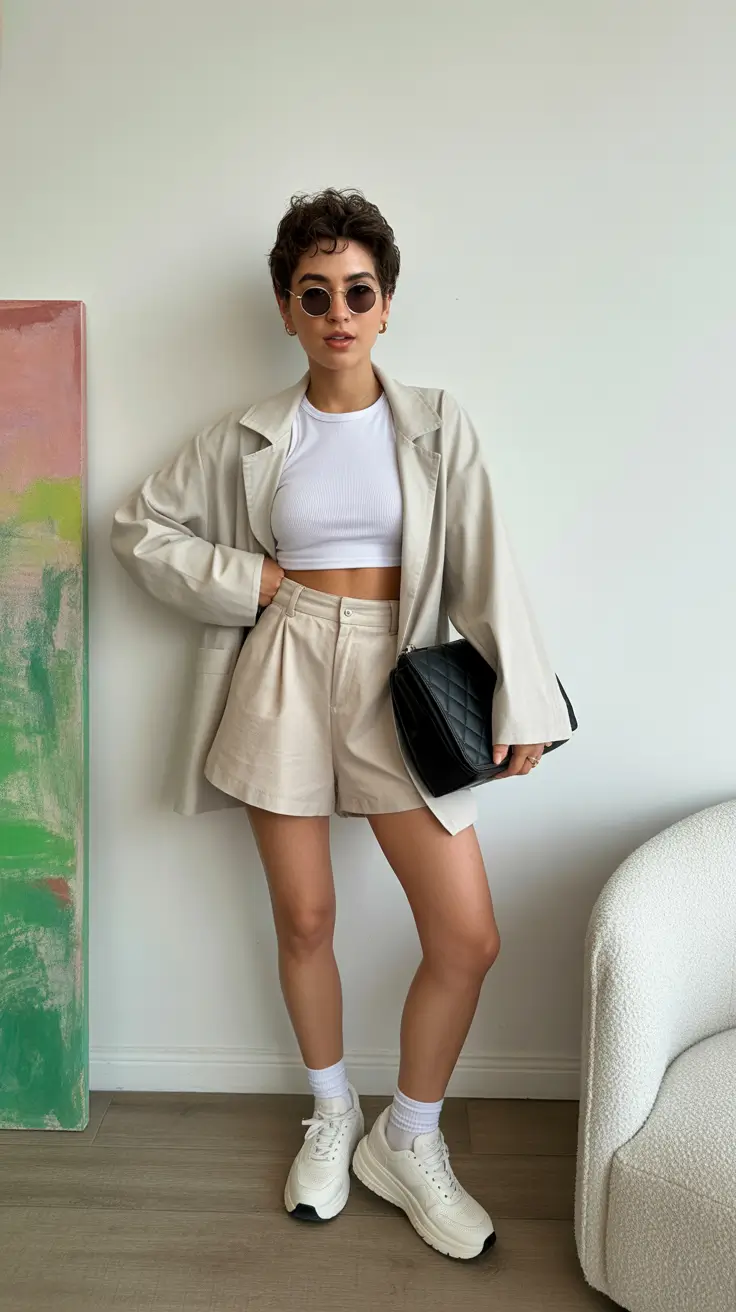 spring travel outfits 2026 Tailored Shorts and Oversized Layers for Modern City Breaks