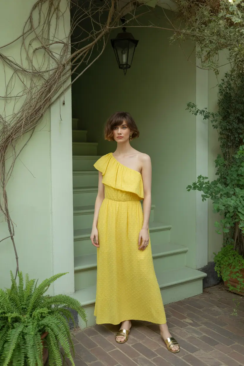 spring wedding guest outfit 2026 Sunlit Yellow Elegance for Outdoor Early Spring Ceremonies