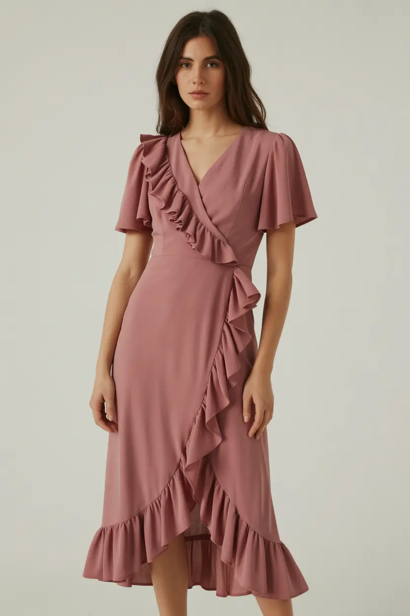 spring wedding guest outfit 2026 Soft Mauve Ruffles for Classy Semi Formal Spring Celebrations