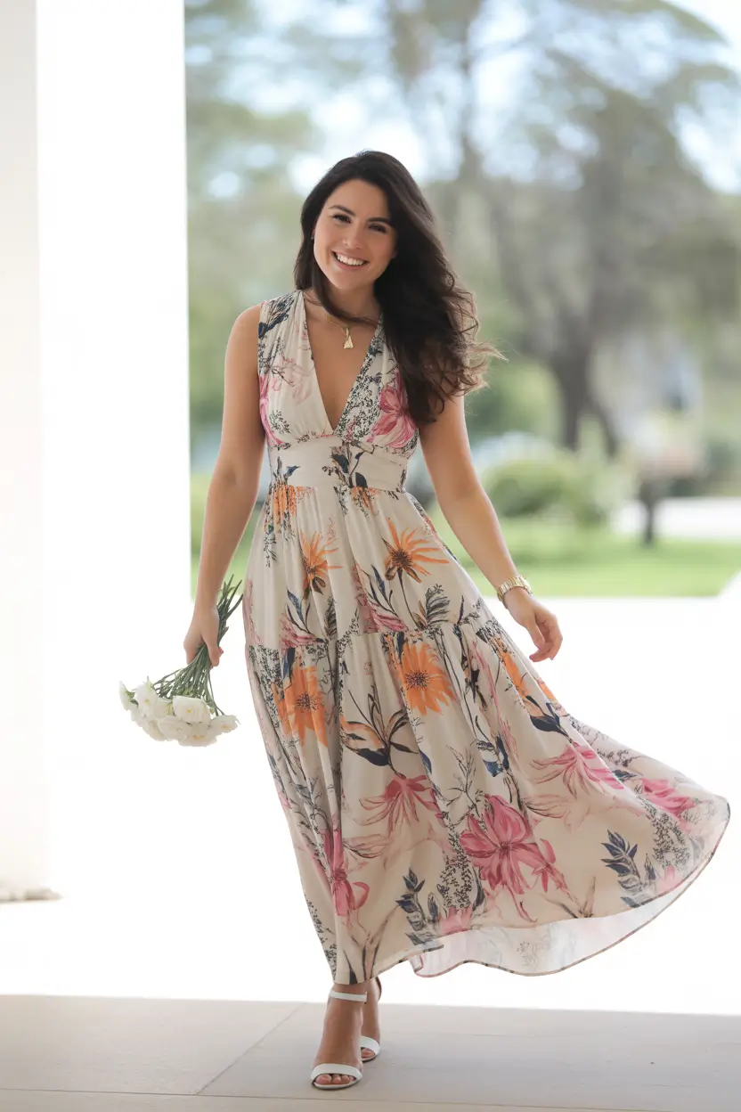 spring wedding guest outfit 2026 Soft Floral Whimsy for Outdoor Garden Weddings