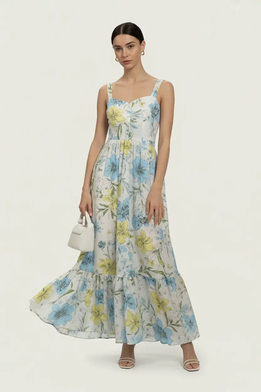 spring wedding guest outfit 2026 Garden Maxi Bloom for Country and Outdoor Spring Venues