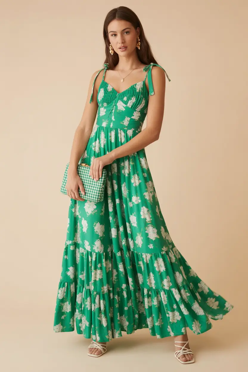 spring wedding guest outfit 2026 Bright Green Bloom for Outdoor and Country Spring Weddings