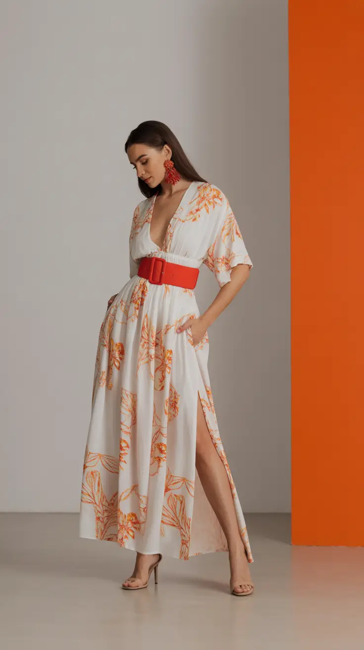 spring wedding outfits for guest Soft White Flow with Sunset-Toned Accents