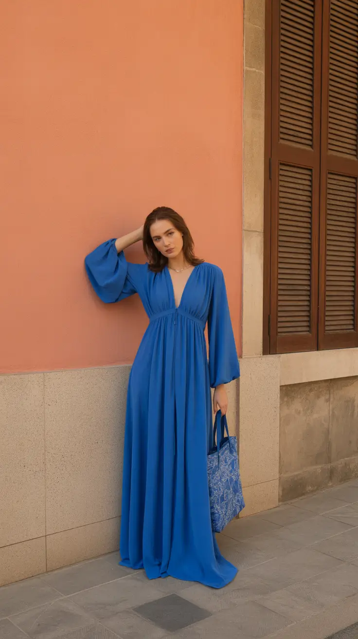 spring wedding outfits for guest A Blue Maxi with Dreamy, Relaxed Elegance