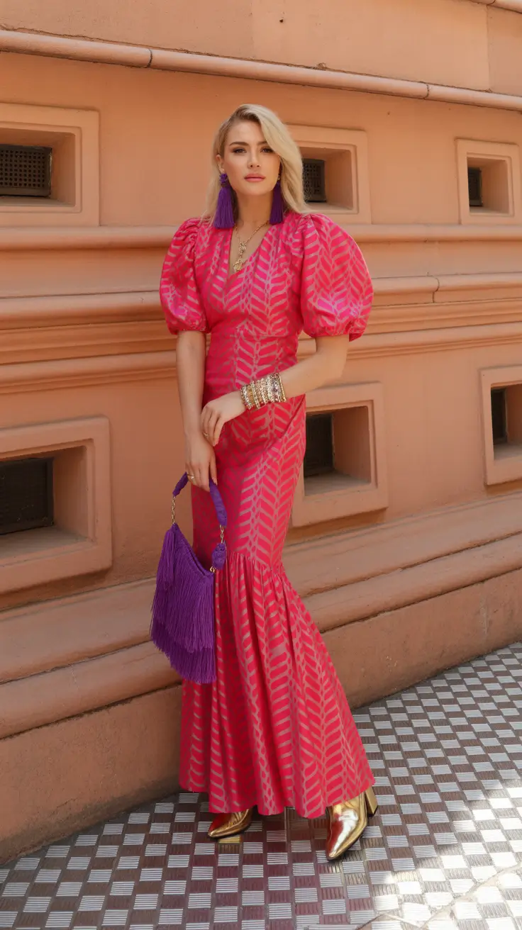 spring wedding outfits for guest Vibrant Pink Elegance with Playful Texture