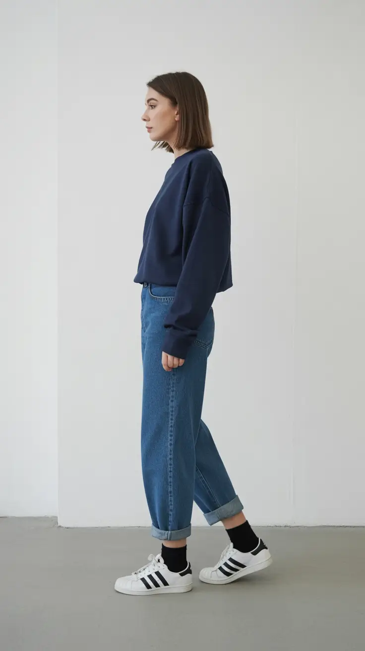 winter to spring outfits 2026-Minimalist Navy Comfort With Everyday Denim