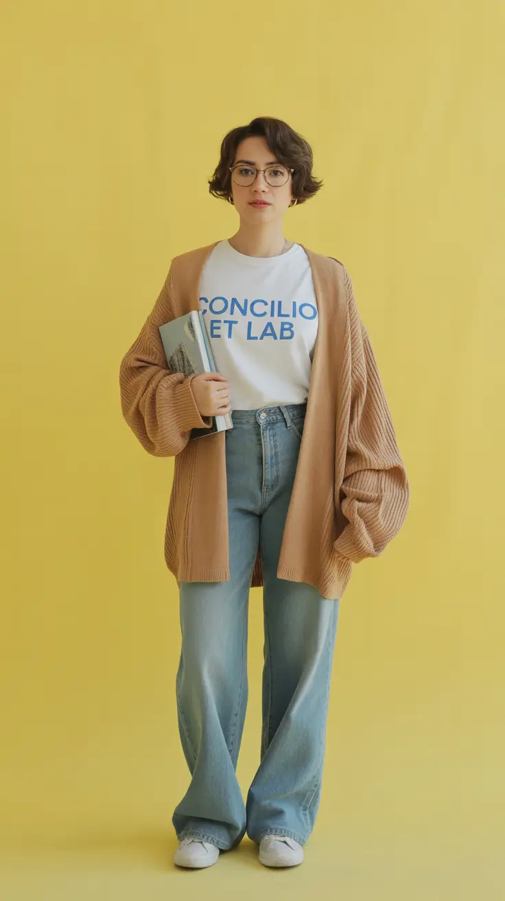 winter to spring outfits 2026-Warm Neutral Cardigans and Easy Straight-Leg Denim