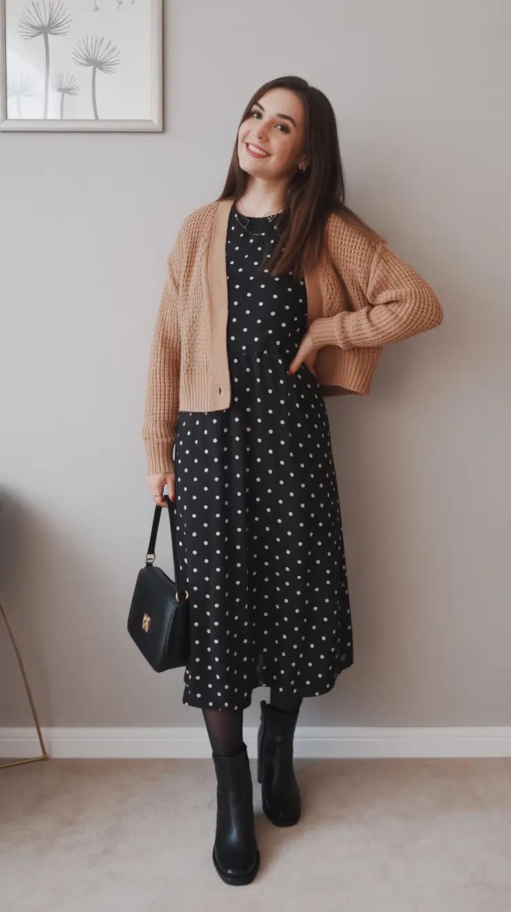 winter to spring outfits 2026-Soft Cardigans and Playful Polka Dots