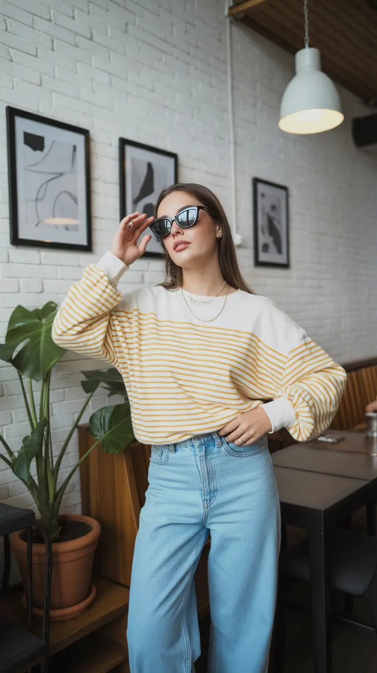 winter to spring outfits 2026-Yellow Stripes and Spring Denim Brightness