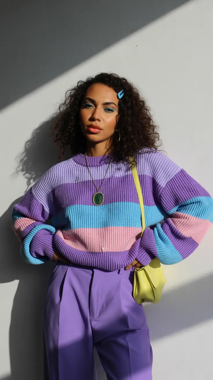 winter to spring outfits 2026-Bold Rainbow Stripes With Confident Spring Energy