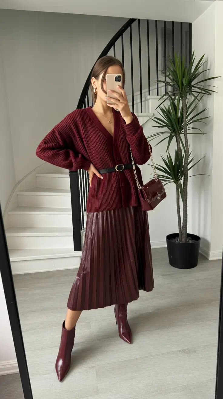 winter to spring outfits 2026-Monochrome Burgundy for Chic Transitional Dressing