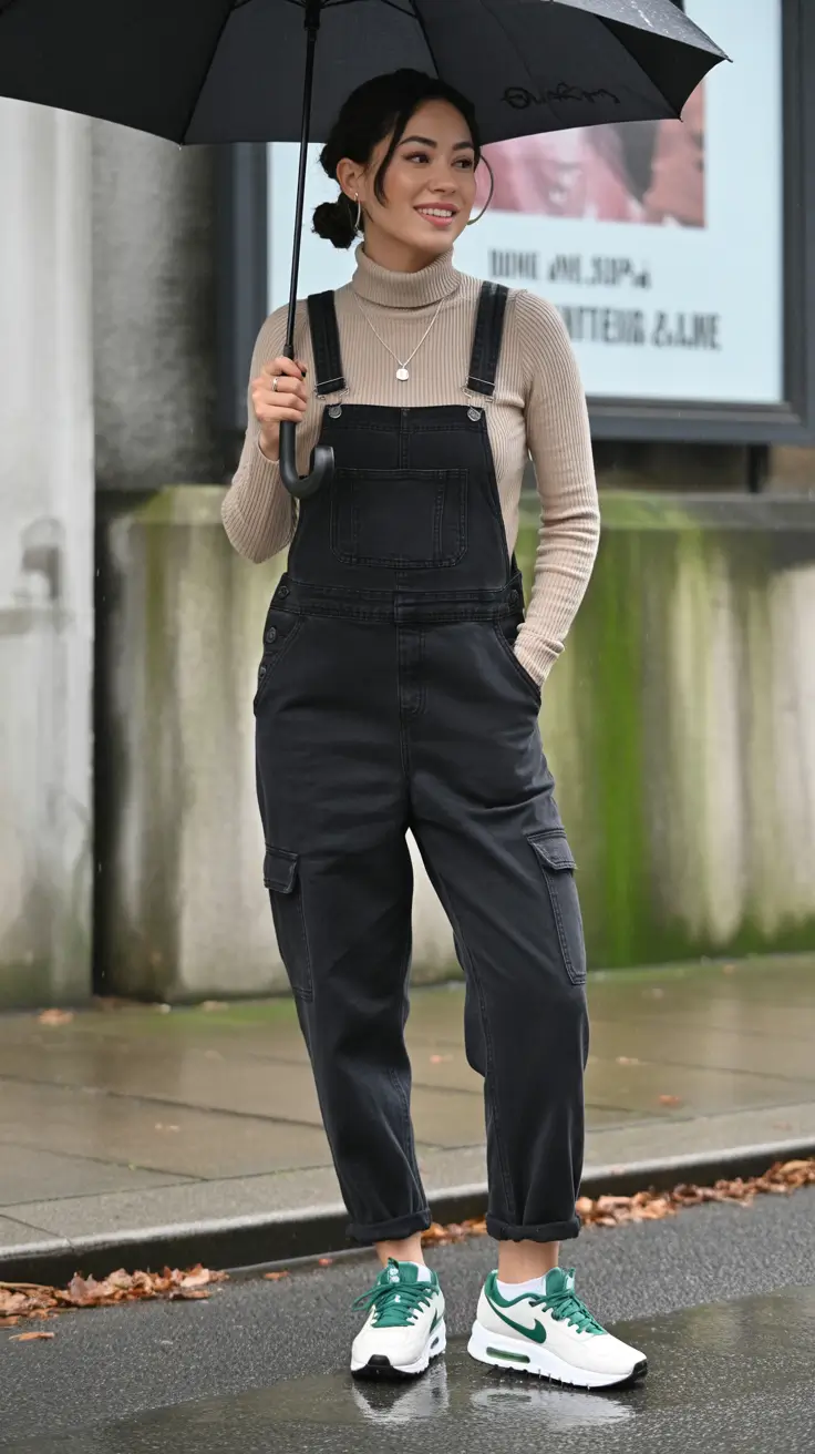 winter to spring outfits 2026-Rainy Day Overalls With Sporty Comfort