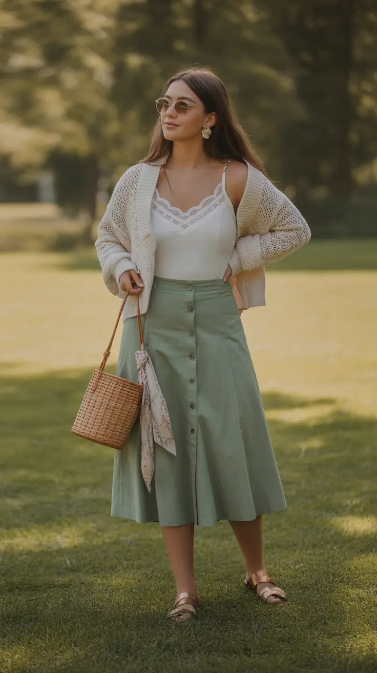 spring church outfits 2026 Soft Sage and Cream for a Relaxed, Feminine Church Morning