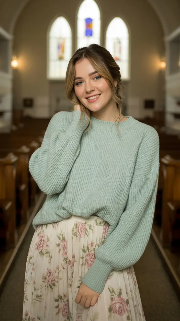 spring church outfits 2026 Mint Knit and Florals for Fresh, Pretty Spring Inspiration