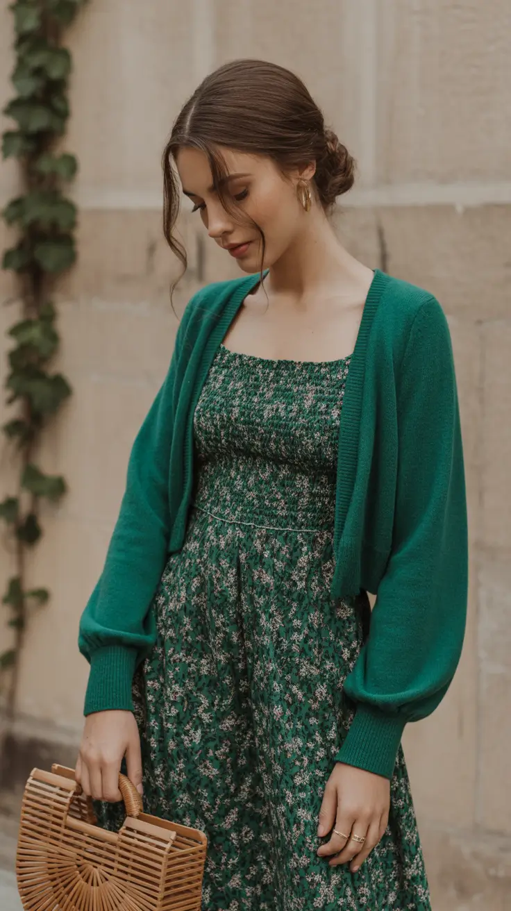 spring church outfits 2026 Emerald Florals and Soft Layers for a Calm Spring Service