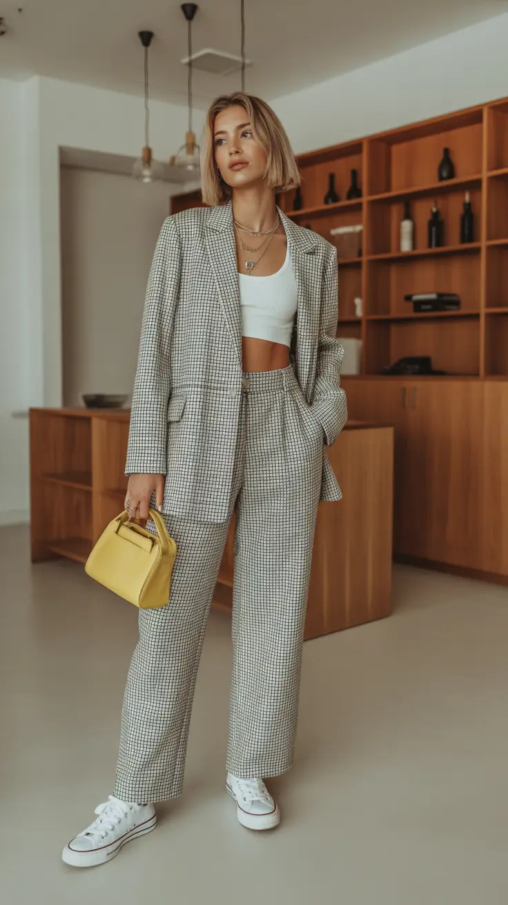 spring fashion trends 2026 Checkered Suiting with Sporty Freshness