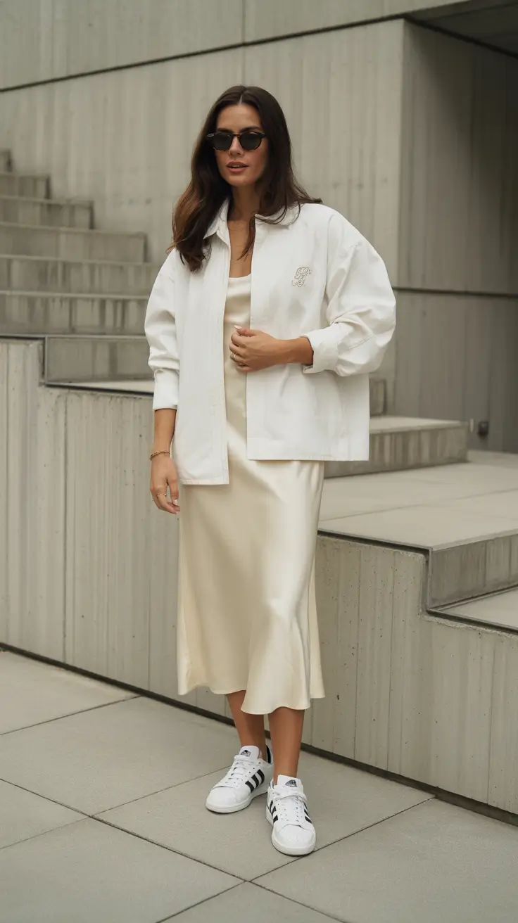 spring fashion trends 2026 Creamy Satin Layers with Casual Ease