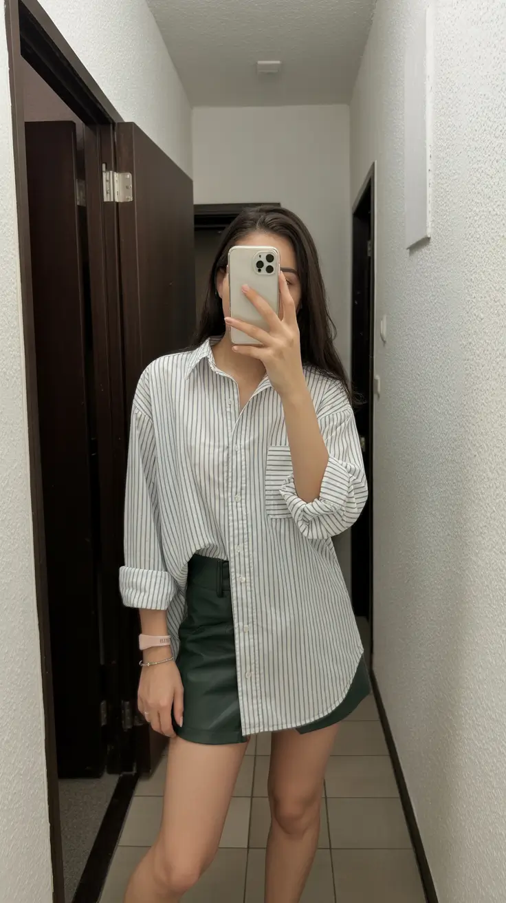 spring fashion trends 2026 Striped Overshirt with Modern Mini Contrast