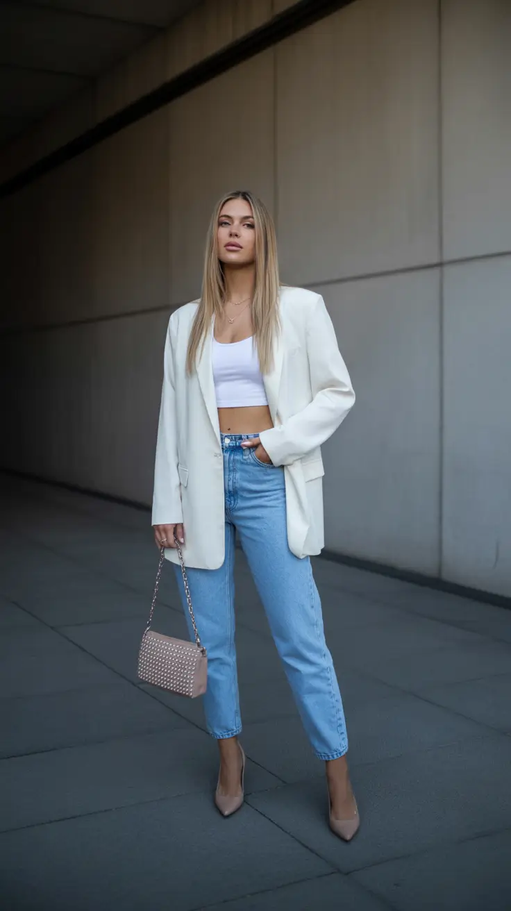 spring fashion trends 2026 Crisp Blazer with Soft Denim Balance