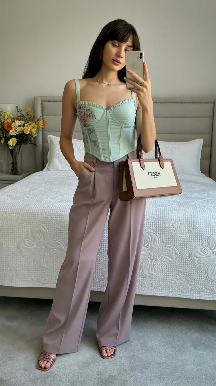 spring fashion trends 2026 Pastel Corsetry with Elegant Wide-Leg Lines
